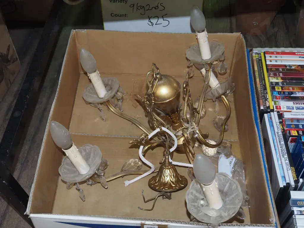 brass and glass chandelier - needs attention Image 1++