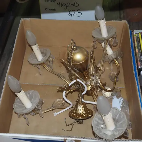 brass and glass chandelier - needs attention