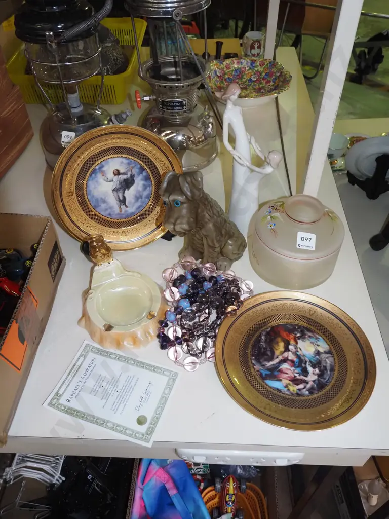 religious themed cabinet plate, canister, dog figurine etc Image 1++