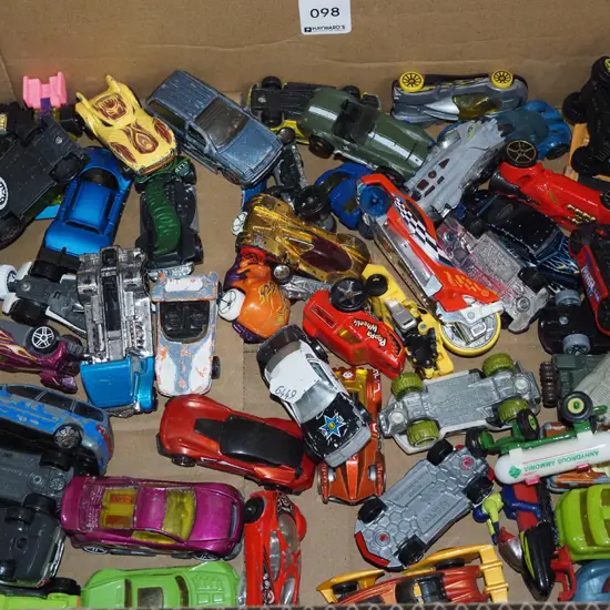 box of toy vehicles