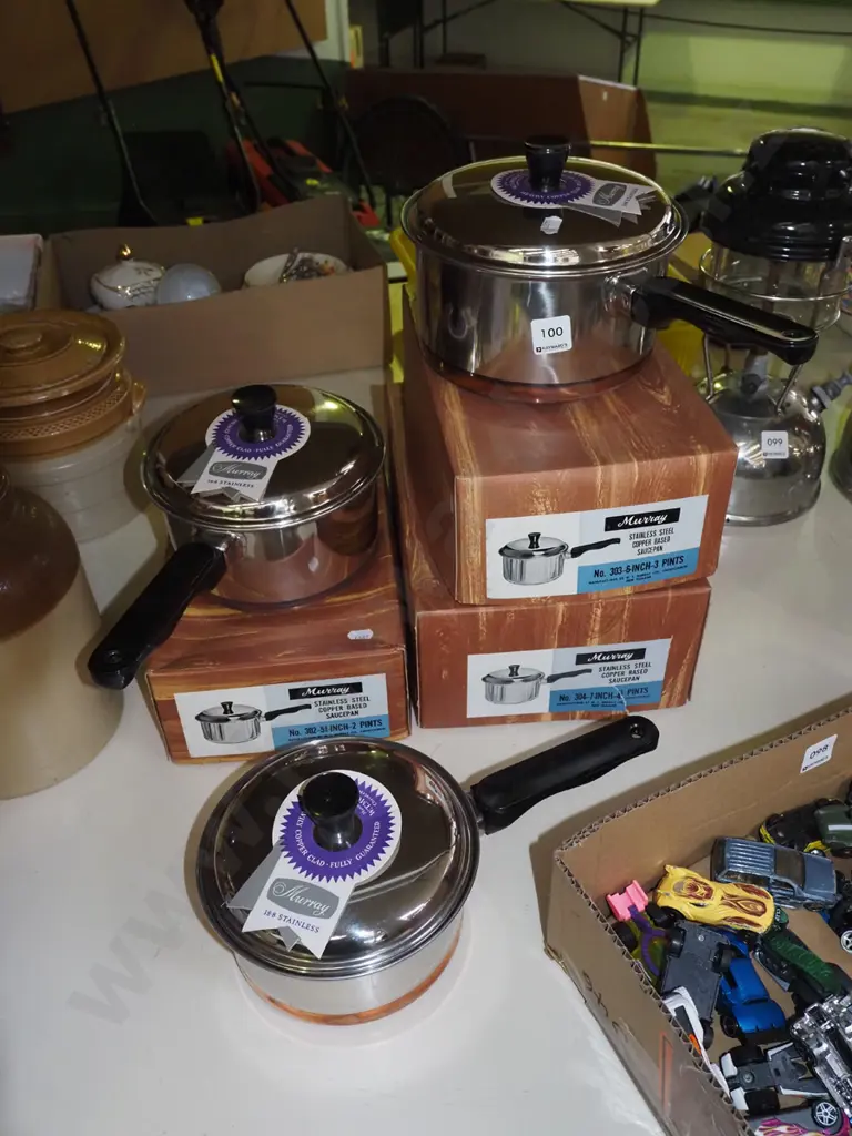 3x as new retro Murray stainless steel copper bottom pots Image 1++