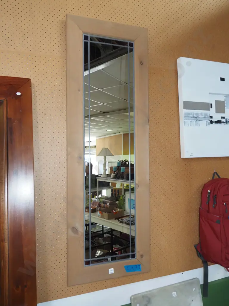 wood framed faux leadlight mirror H1370 Image 1++