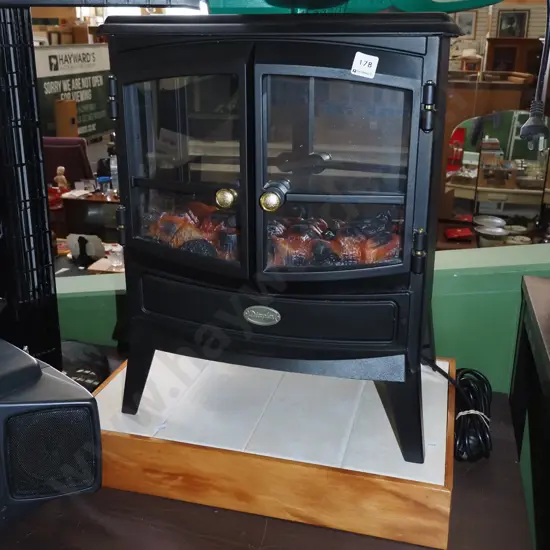 Dimplex electric faux log fire with homemade wood and tile base