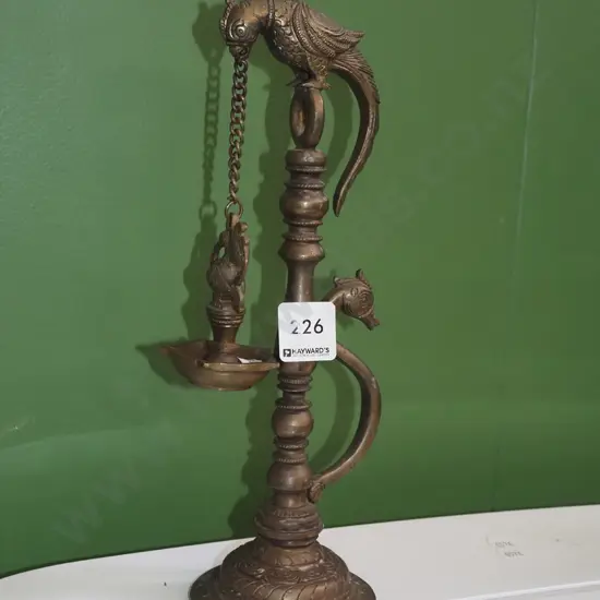 brass bird themed oil lamp