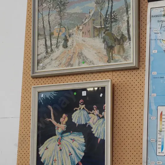 2x framed needleworks - green dots