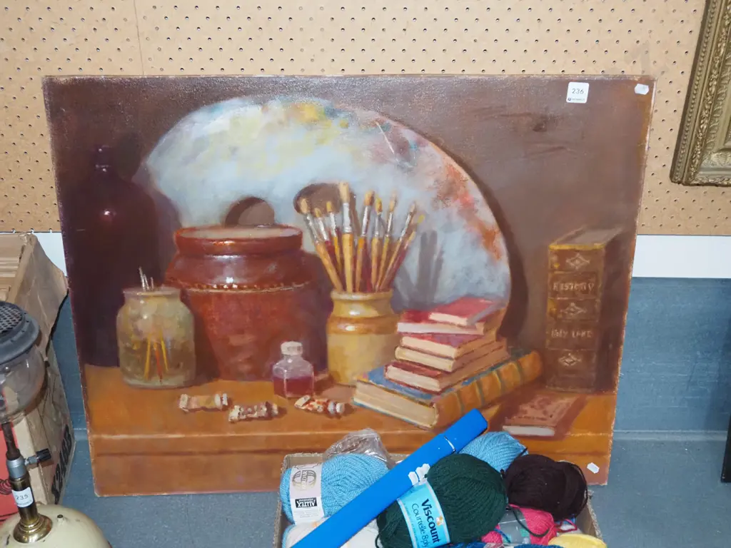 unframed oil - still life painted shelf Image 1++
