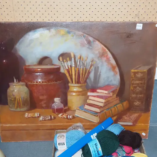 unframed oil - still life painted shelf