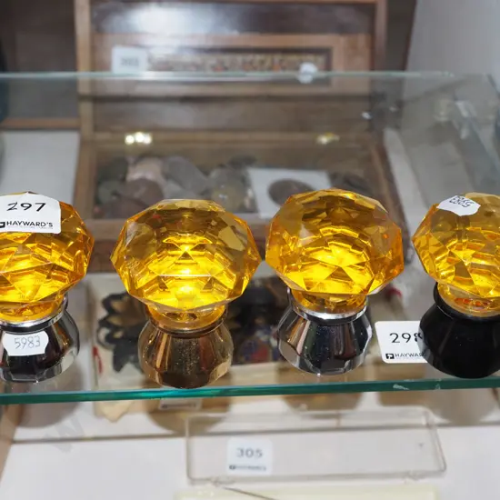 4x cut amber glass door knobs
