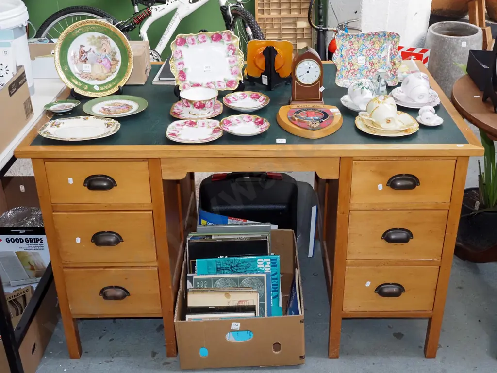 rimu and vinyl top 6 drawer study desk H760 W1240 D755 Image 1++