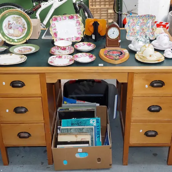 rimu and vinyl top 6 drawer study desk H760 W1240 D755