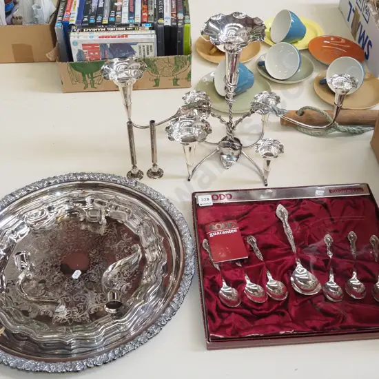 plated epergne, tray, cutlery set