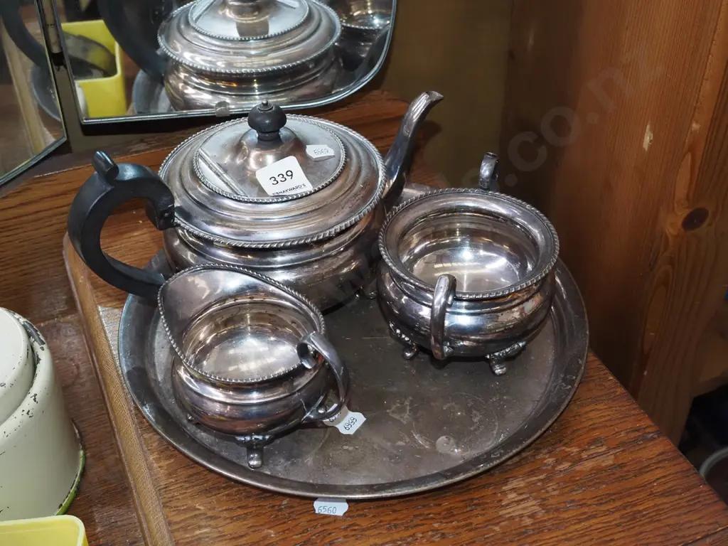 plated teapot, creamer, sugar etc Image 1++