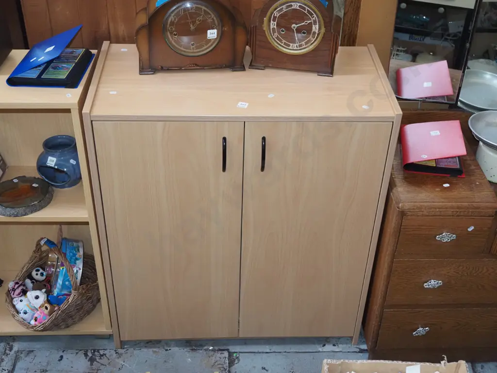 mdf faux wood veneer 2 door office cupboard H910 W800 D400 Image 1++