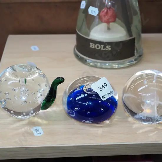 3x studio glass paperweights