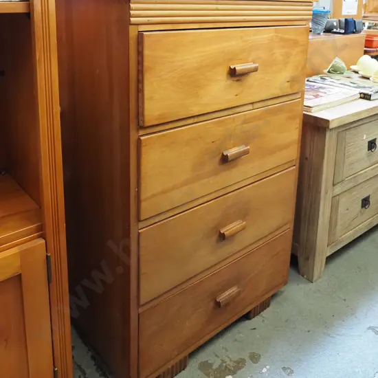 solid rimu 4 drawer tallboy - drawers sticky, marks to top H980 W630 D430