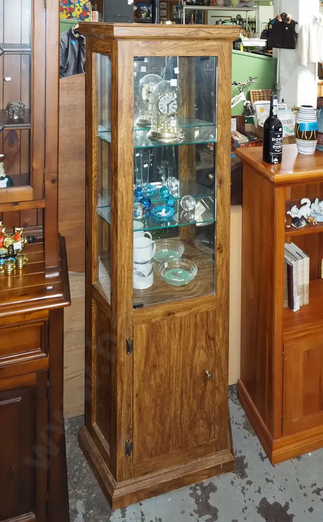 mdf faux oak veneer 2 door display cabinet with 1 door H1815 W700 D300 Image 1++