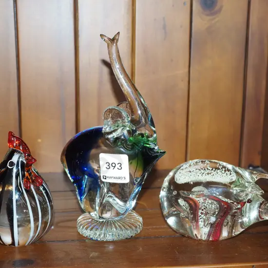 3x art glass animal figurines Tallest elephant H175