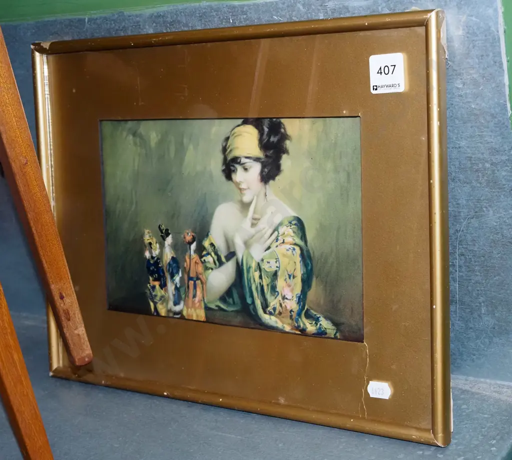 framed print - girl and dolls - needs restringing Image 1++
