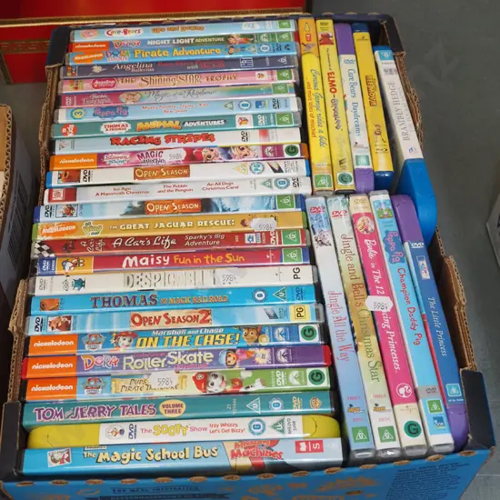box of children's DVDs