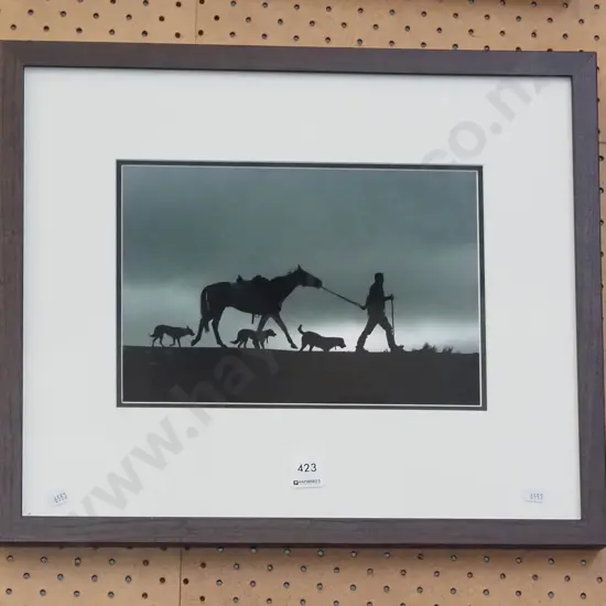 framed photo - shepherd, horse and dogs