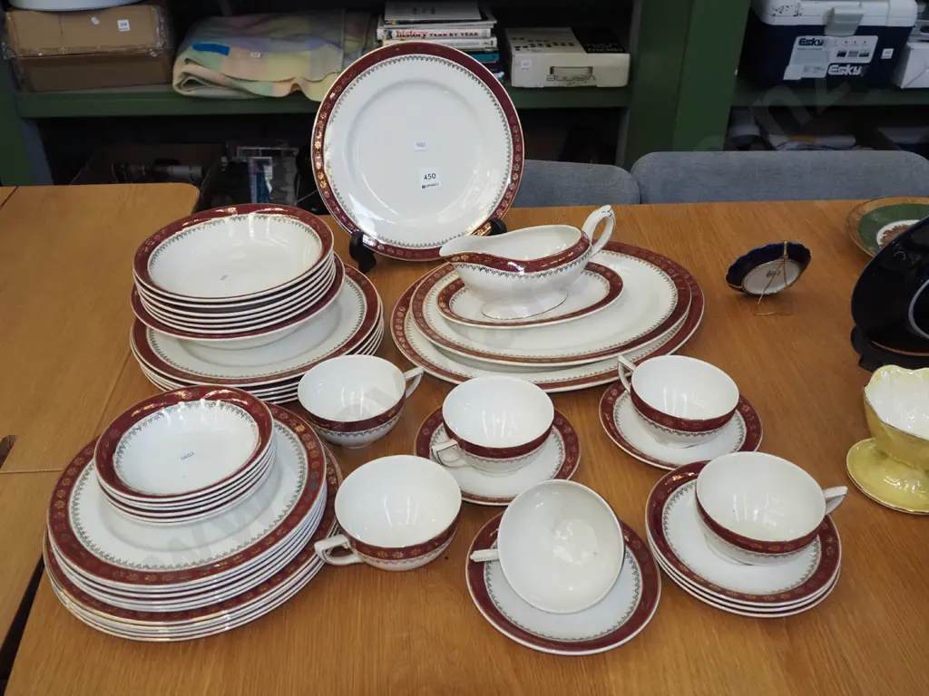 large assortment of Crown Ducal burgundy and cream dinner items Image 1++