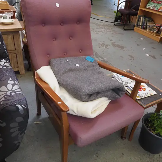 mid century deep buttoned upholstered armchair - some fading
