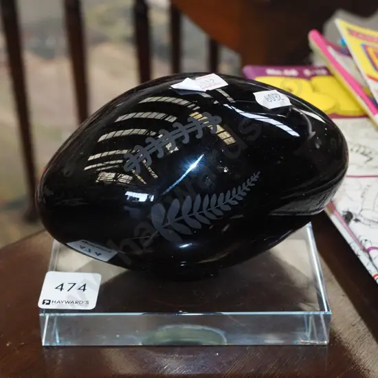 souvenir All Blacks glass rugby ball
