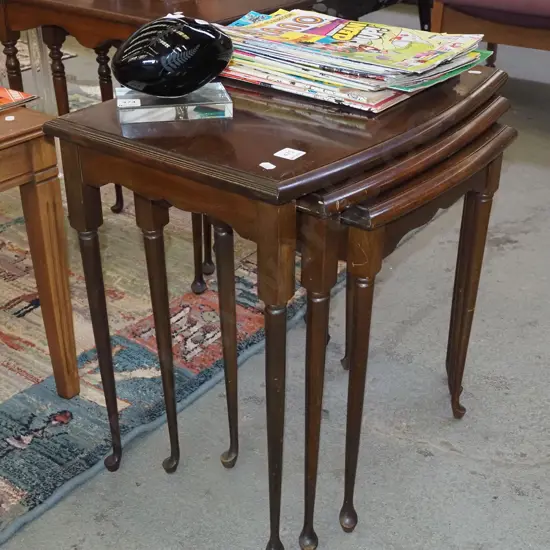 nest of 3x mahogany tables