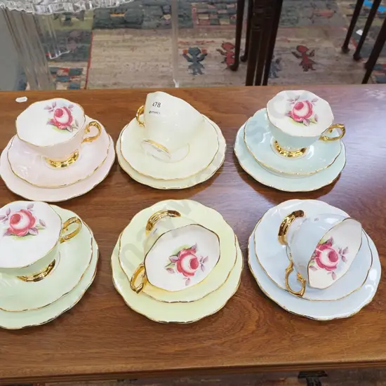 6x Royal Albert painters rose trios