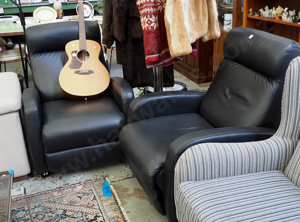 pair of Kovacs black leather reclining armchairs Image 1++