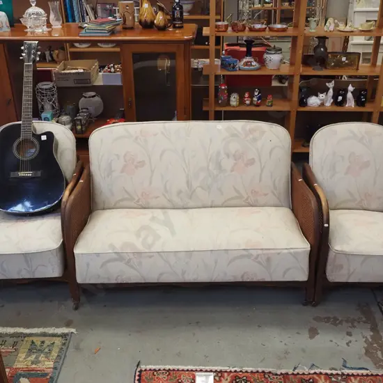 floral bergere 3 piece lounge suite - 2 seater 2 x singles - cat scratches, 1 chair needs attention