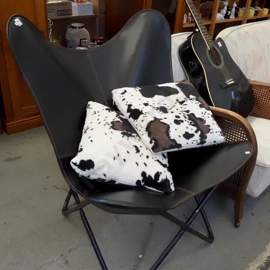 black vinyl butterfly chair