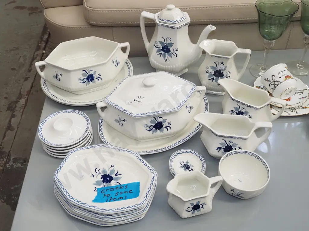 assorted Adams blue and white floral items; teapots, plates etc - some cracks Image 1++