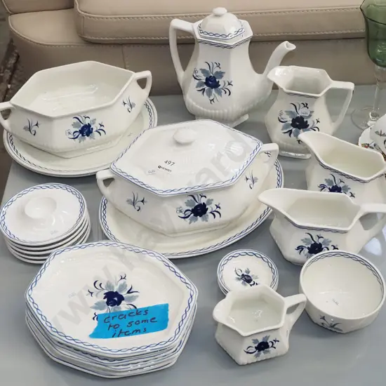 assorted Adams blue and white floral items; teapots, plates etc - some cracks