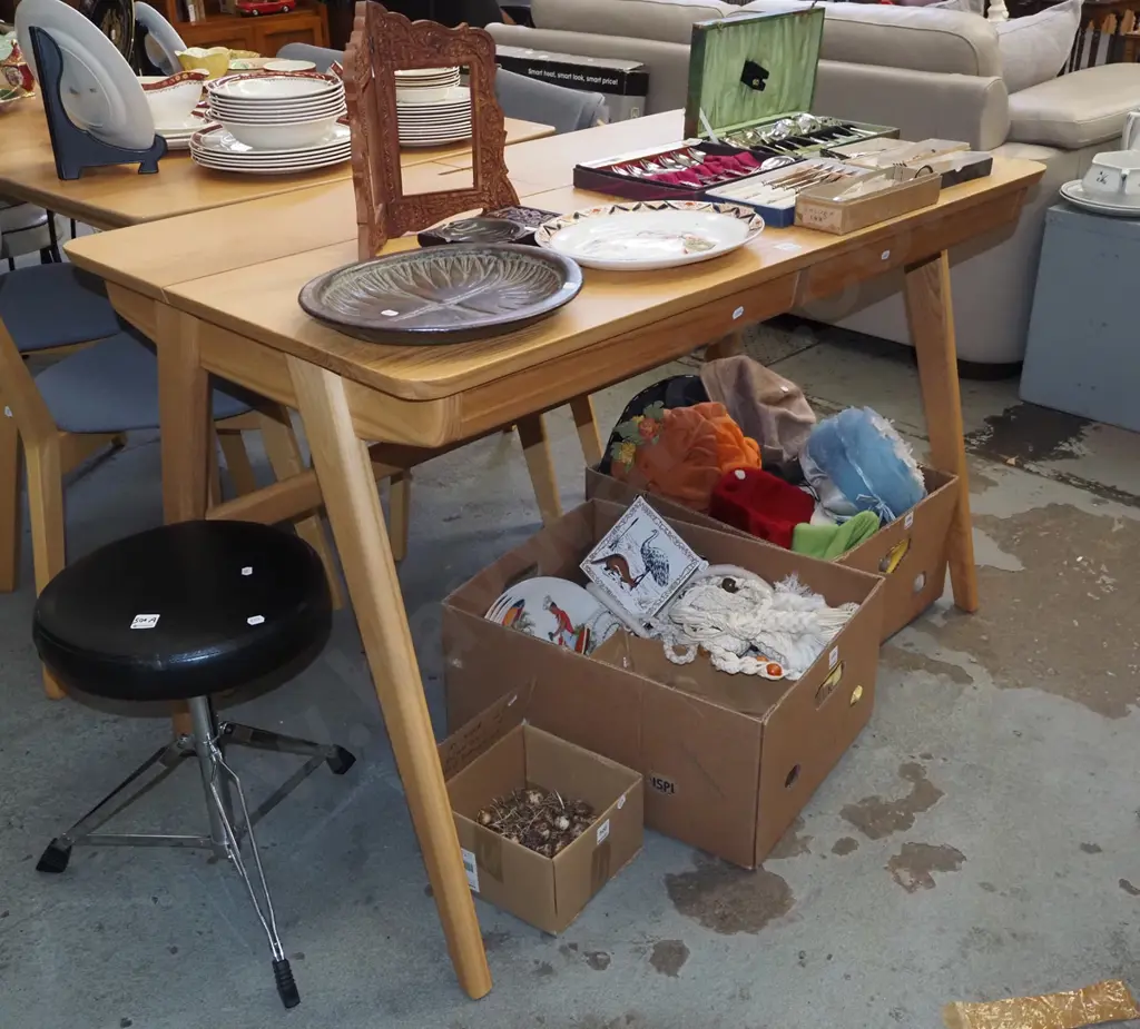 mdf pine veneer study desk with 2 shallow drawers and rear liftup tops for storage and cords Image 1++