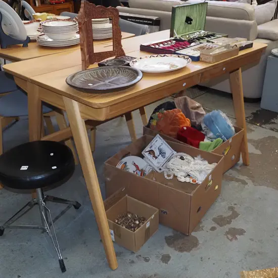 mdf pine veneer study desk with 2 shallow drawers and rear liftup tops for storage and cords