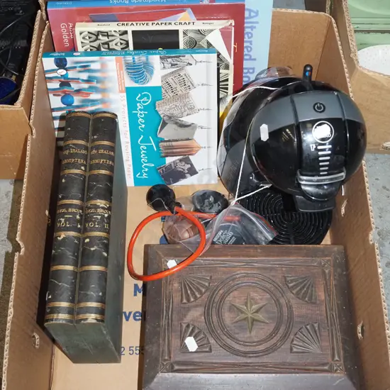 box; pod coffee machine, books, trinket box etc