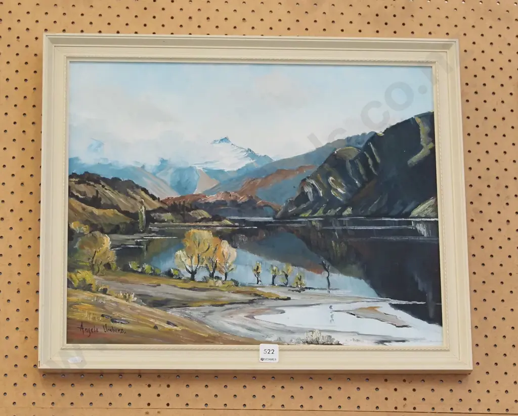 Angela Umbers - framed oil - lake and mountain scene Image 1++