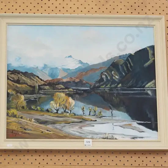 Angela Umbers - framed oil - lake and mountain scene