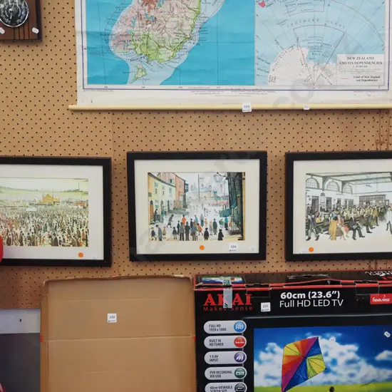 3x framed Lowry prints - orange dots