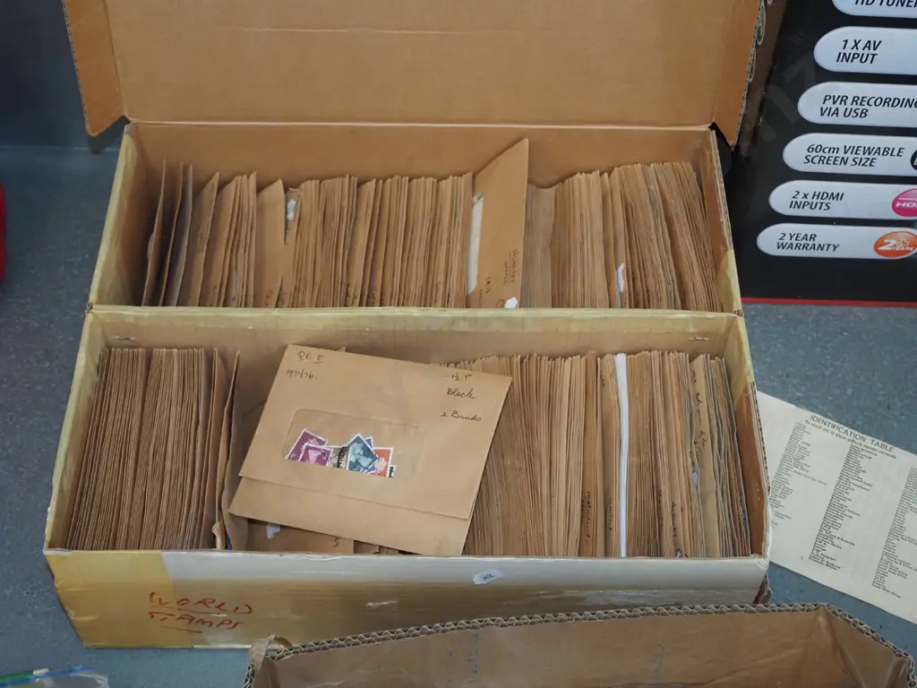 box of envelopes and world stamps Image 1++