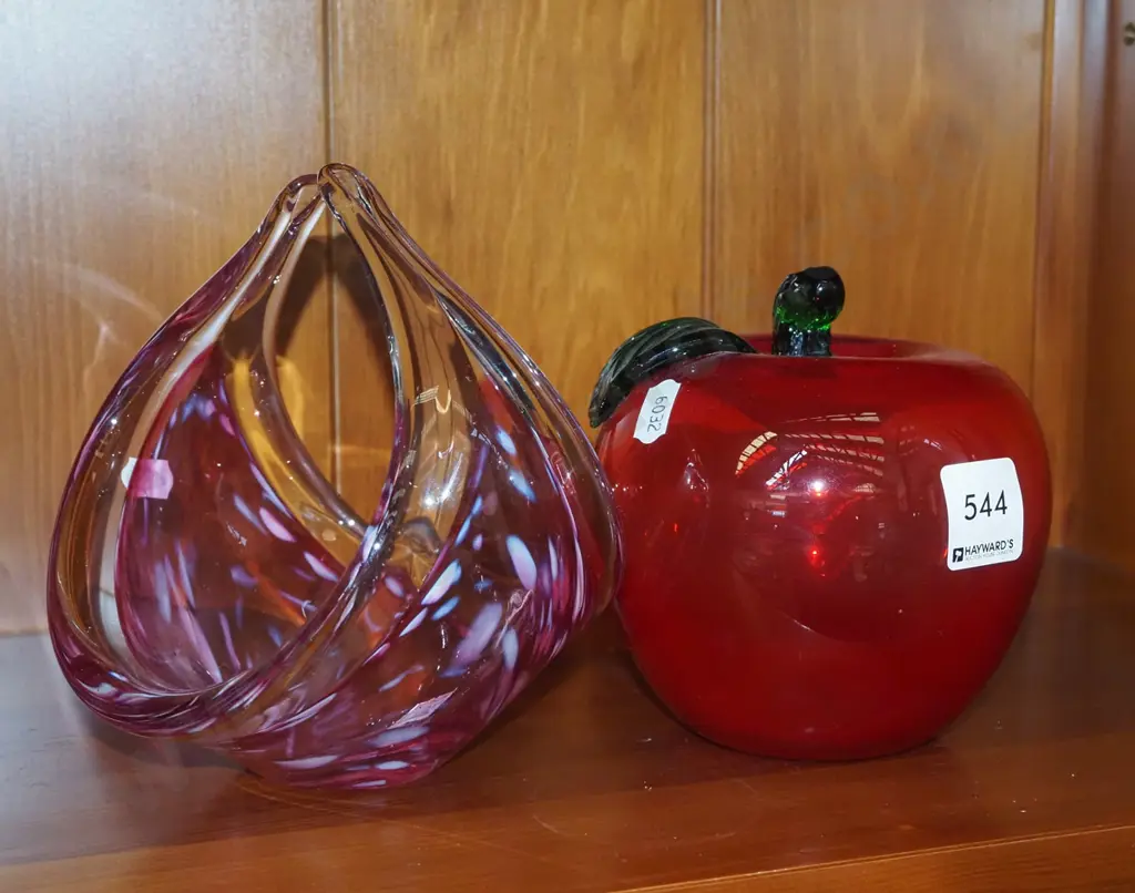 art glass basket, red glass apple Image 1++