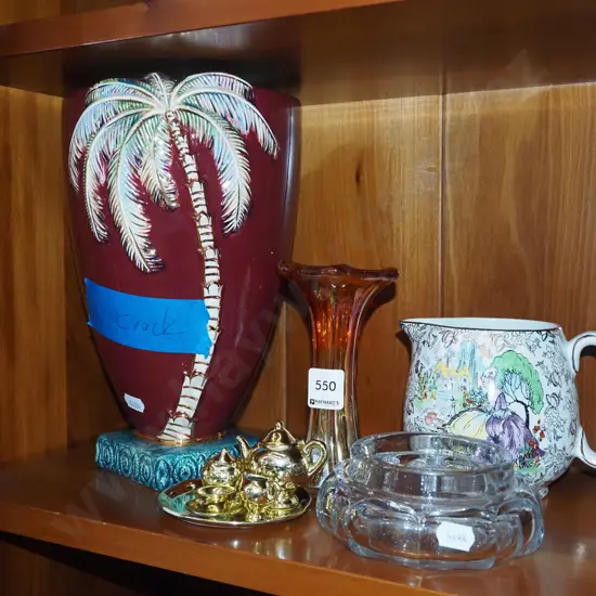 large Beswick plam tree vase - crack, miniature tea set etc