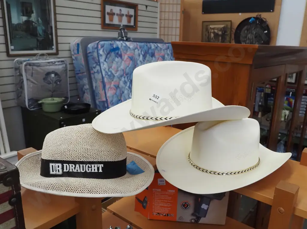 2x plastic Mexican cowboy hats, 1x DB Draught hat Image 1++