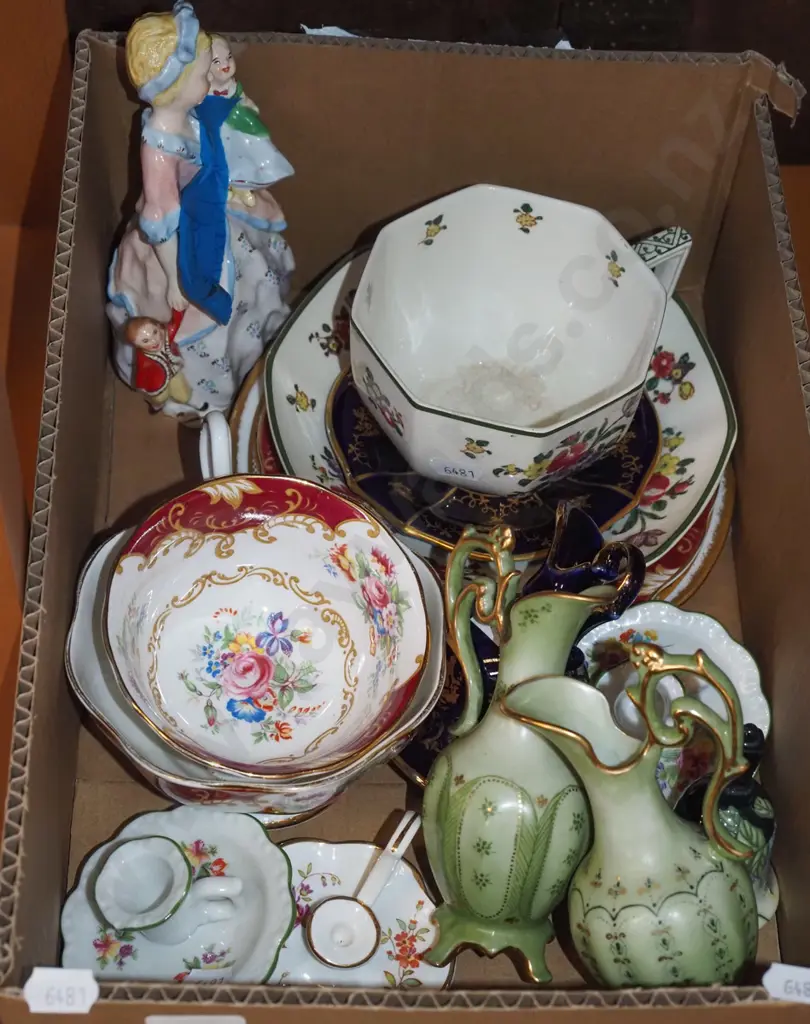 box; small ewer vases, cups, saucers - some cracks and damage etc Image 1++