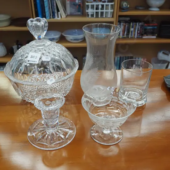 cut crystal cover dish, candlestick etc
