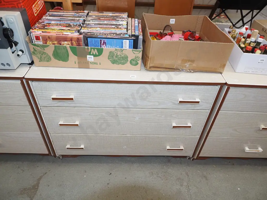 mid century chip board and solid wood formica top 3 drawer lowboy H630 W810 D410 Image 1++