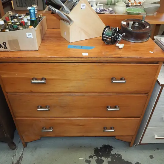 rimu 3 drawer chest - signs of borer on top H680 W835 D390