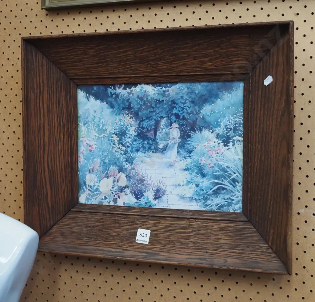 oak framed print - lady in garden Image 1++