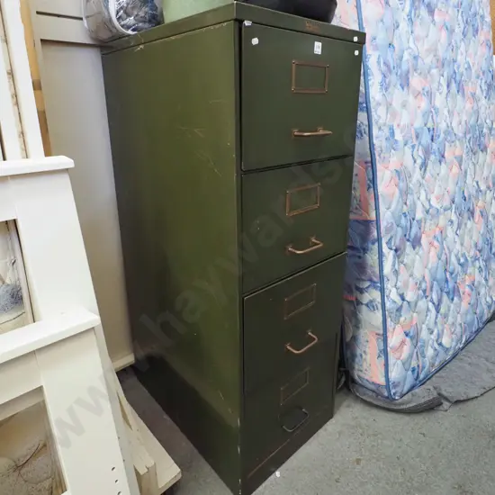 green metal 4 drawer filing cabinet with brass handles